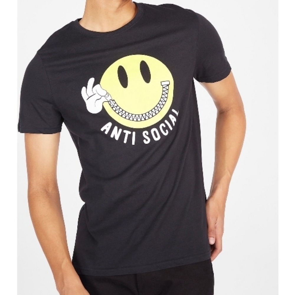 Anti-Social Zipper Smiley Face Graphic T-shirt